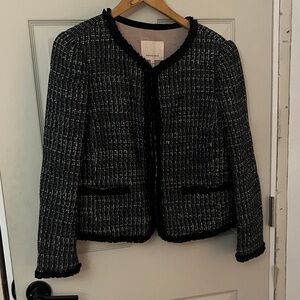 Rebecca Taylor Black & White Tweed Fringed Jacket